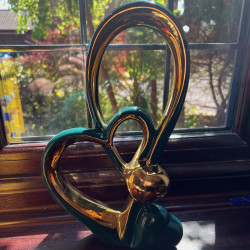 Preloved Tauzveok Teal Gold Double Heart Ceramic Sculpture | Howdy Hides