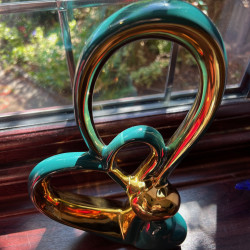 Preloved Tauzveok Teal Gold Double Heart Ceramic Sculpture | Howdy Hides