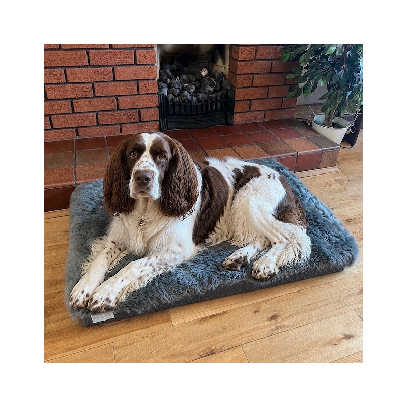 Large Grey Sheepskin Pet Bed UK | Memory Foam | 90x60cm | Howdy Hides