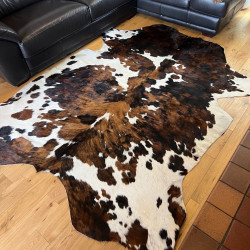 Large Tri Colour Brindle Cowhide Rug UK | Black Brown White | 238x210cm | Howdy Hides