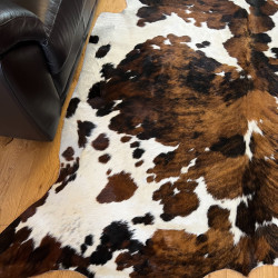 Large Tri Colour Brindle Cowhide Rug UK | Black Brown White | 238x210cm | Howdy Hides