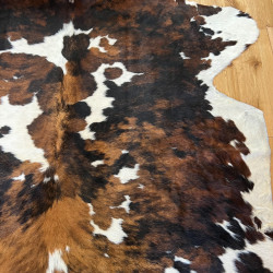 Large Tri Colour Brindle Cowhide Rug UK | Black Brown White | 238x210cm | Howdy Hides