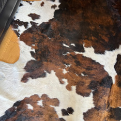 Large Tri Colour Brindle Cowhide Rug UK | Black Brown White | 238x210cm | Howdy Hides