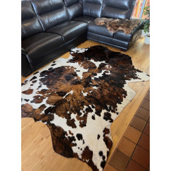 Large Tri Colour Brindle Cowhide Rug UK | Black Brown White | 238x210cm | Howdy Hides