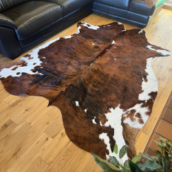 Large Tri Colour Brindle Cowhide Rug UK | Black Brown White | 204x221cm | Howdy Hides