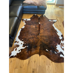 Large Tri Colour Brindle Cowhide Rug UK | Black Brown White | 204x221cm | Howdy Hides