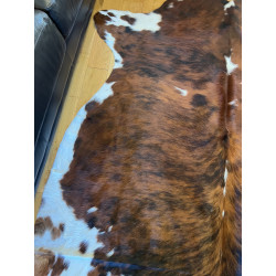 Large Tri Colour Brindle Cowhide Rug UK | Black Brown White | 204x221cm | Howdy Hides